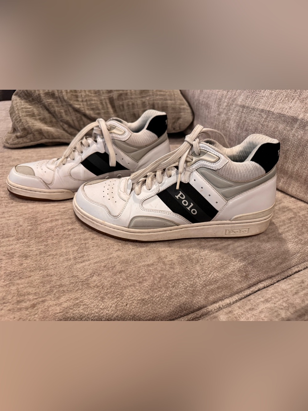 Polo by Ralph Lauren White Court Mid Pro Sneakers with Black Side Stripe